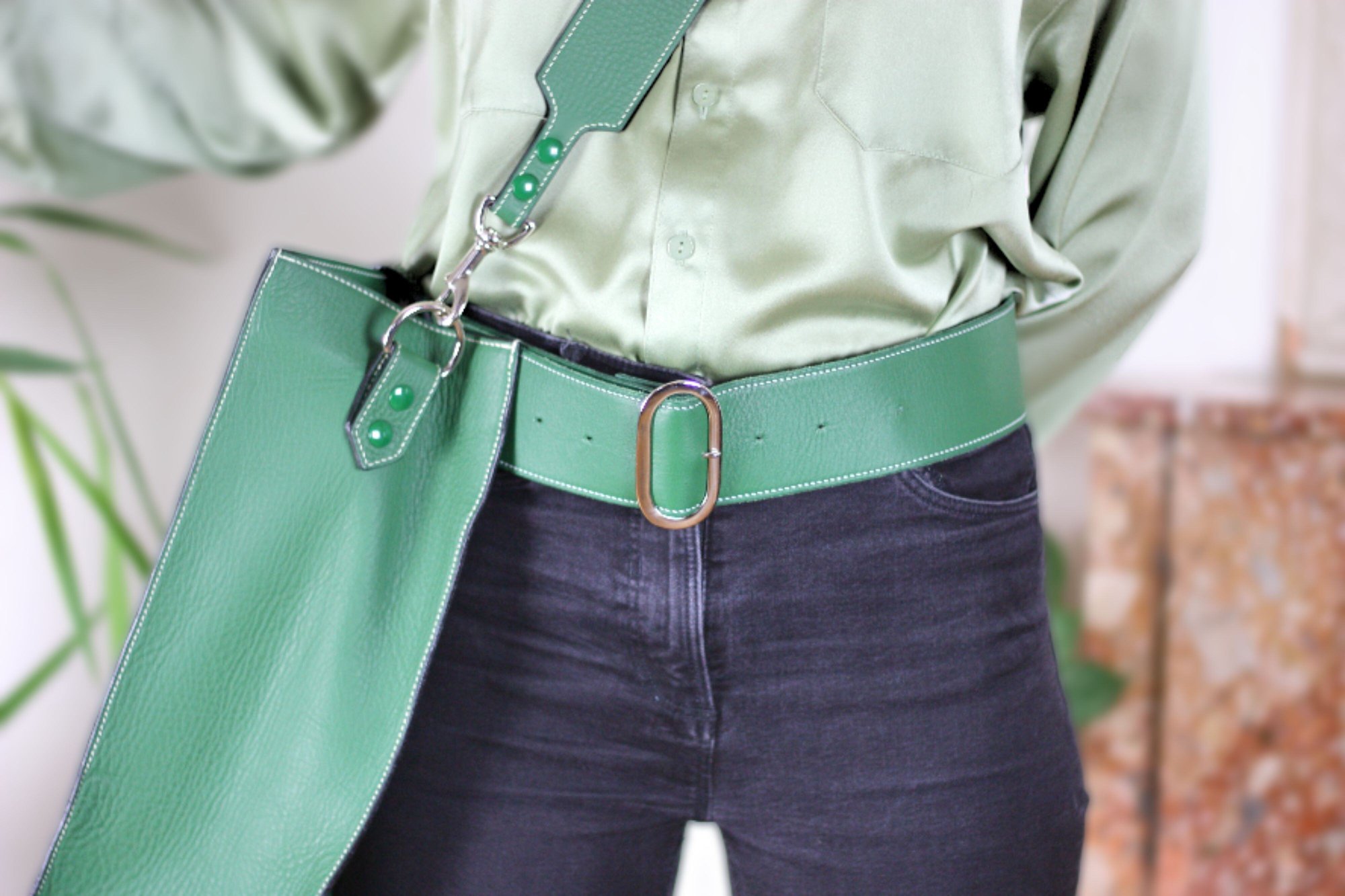 ceinture cuir femme verte